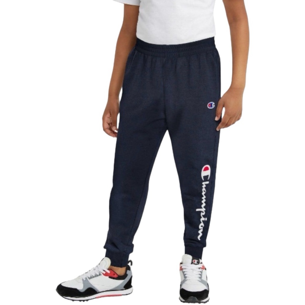 Champion Big Boys Classic Script Logo Fleece Jogger Sweat Pants Black Large